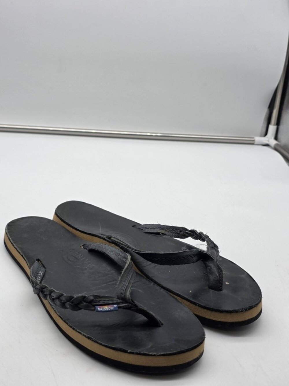 Rainbow Sandals Womens Size 8 Black Braided Flip Flop Comfort Shoes 4678-0217